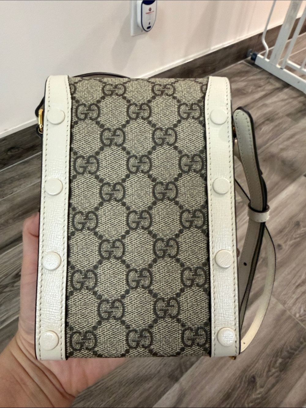 Gucci Beige Monogram Crossbody with White Trim and Gold Horsebit - Picture 9 of 16